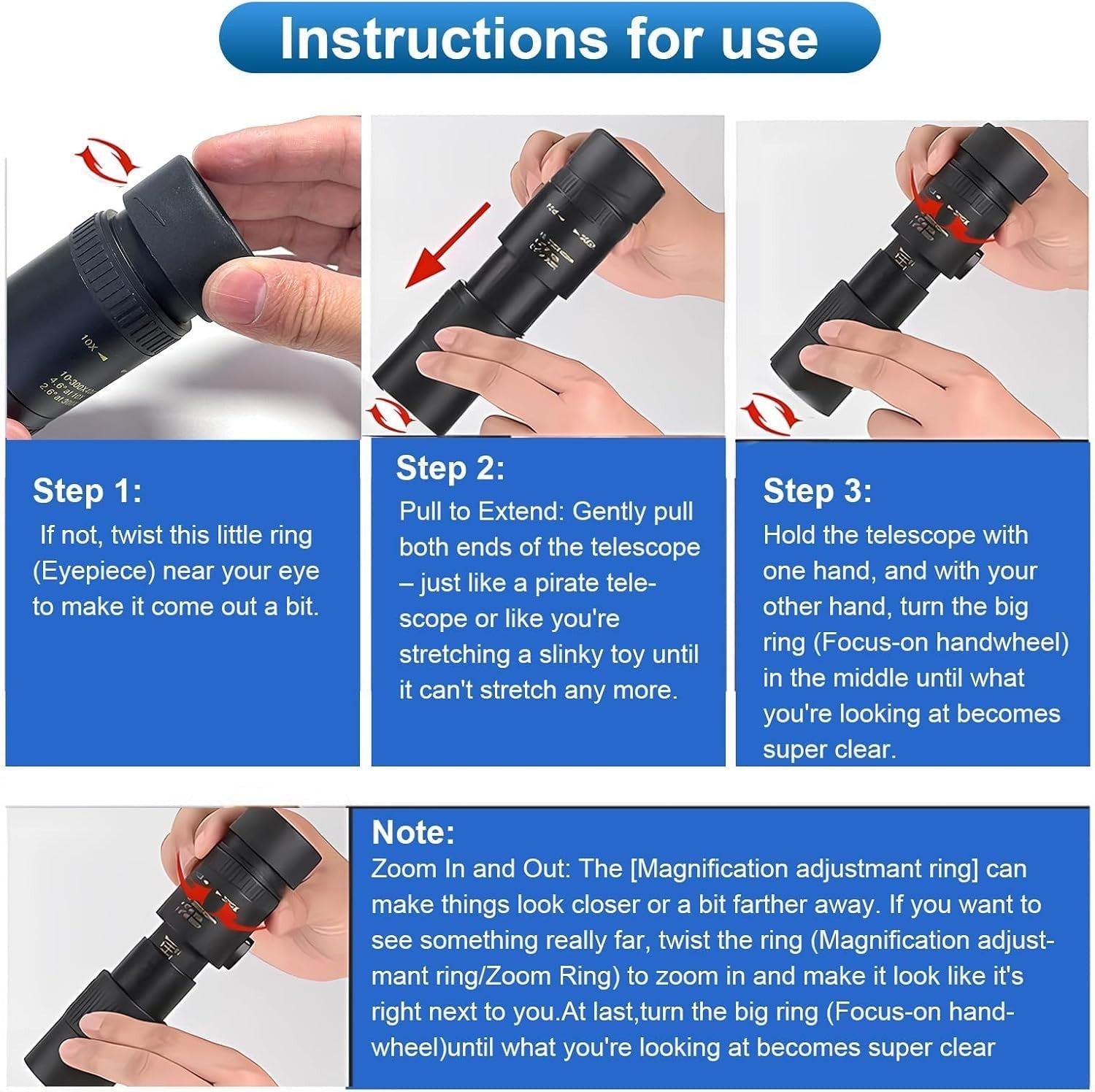10-30X40 Black Monocular Telescope High Power with Phone Adapter