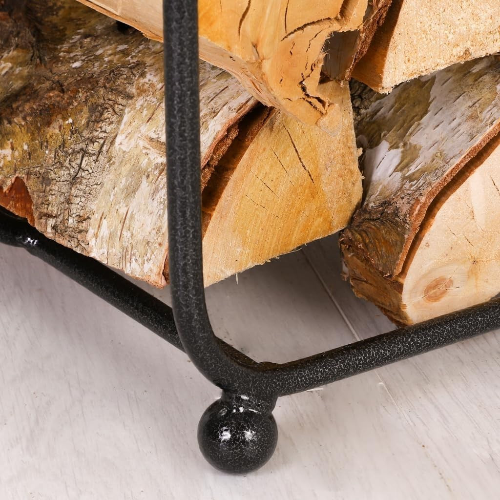 Heavy Duty Firewood Log Holder Rack, Matte Black Steel, 85cm High