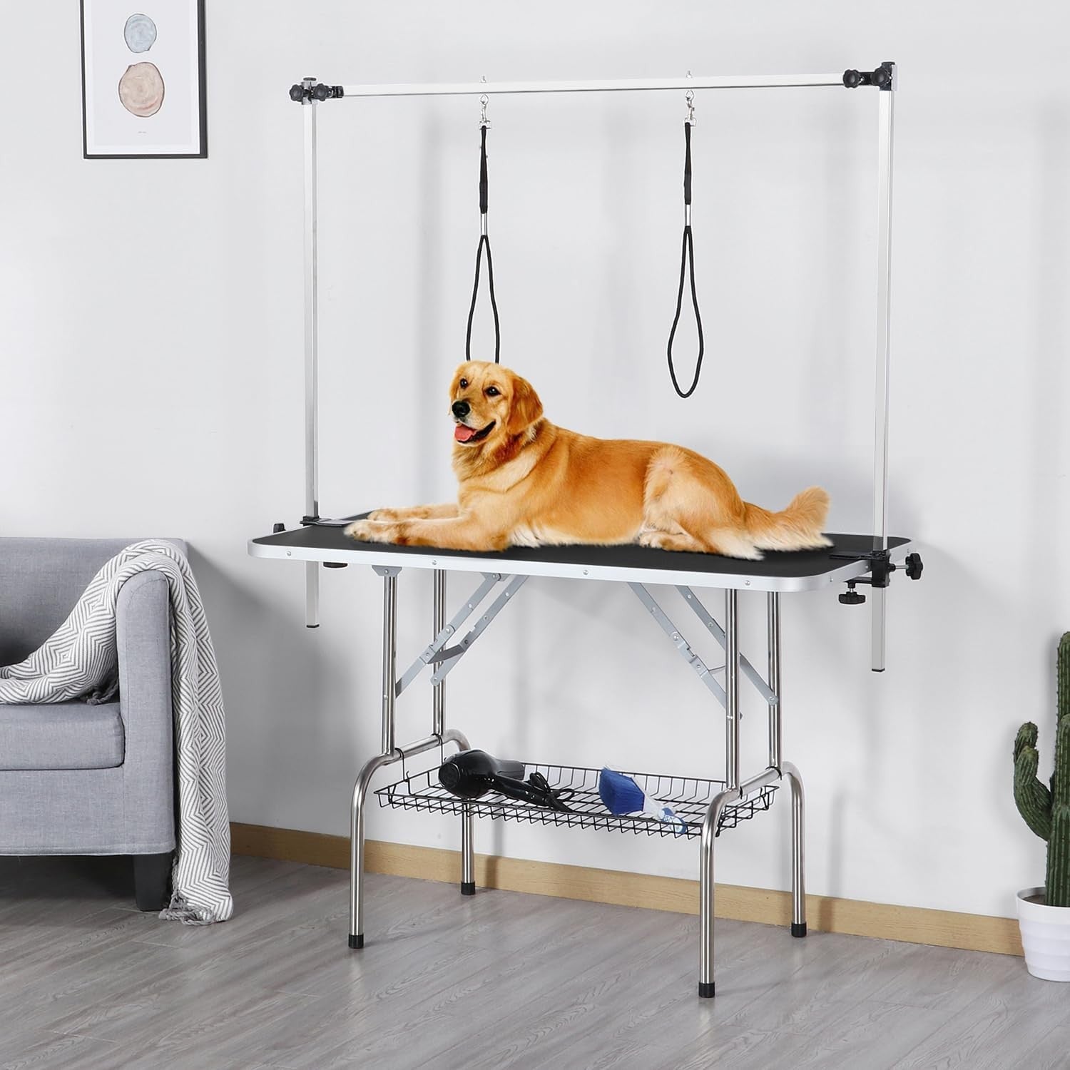 46" Dog Grooming Table Adjustable Height Heavy Duty Non Slip Arm Noose