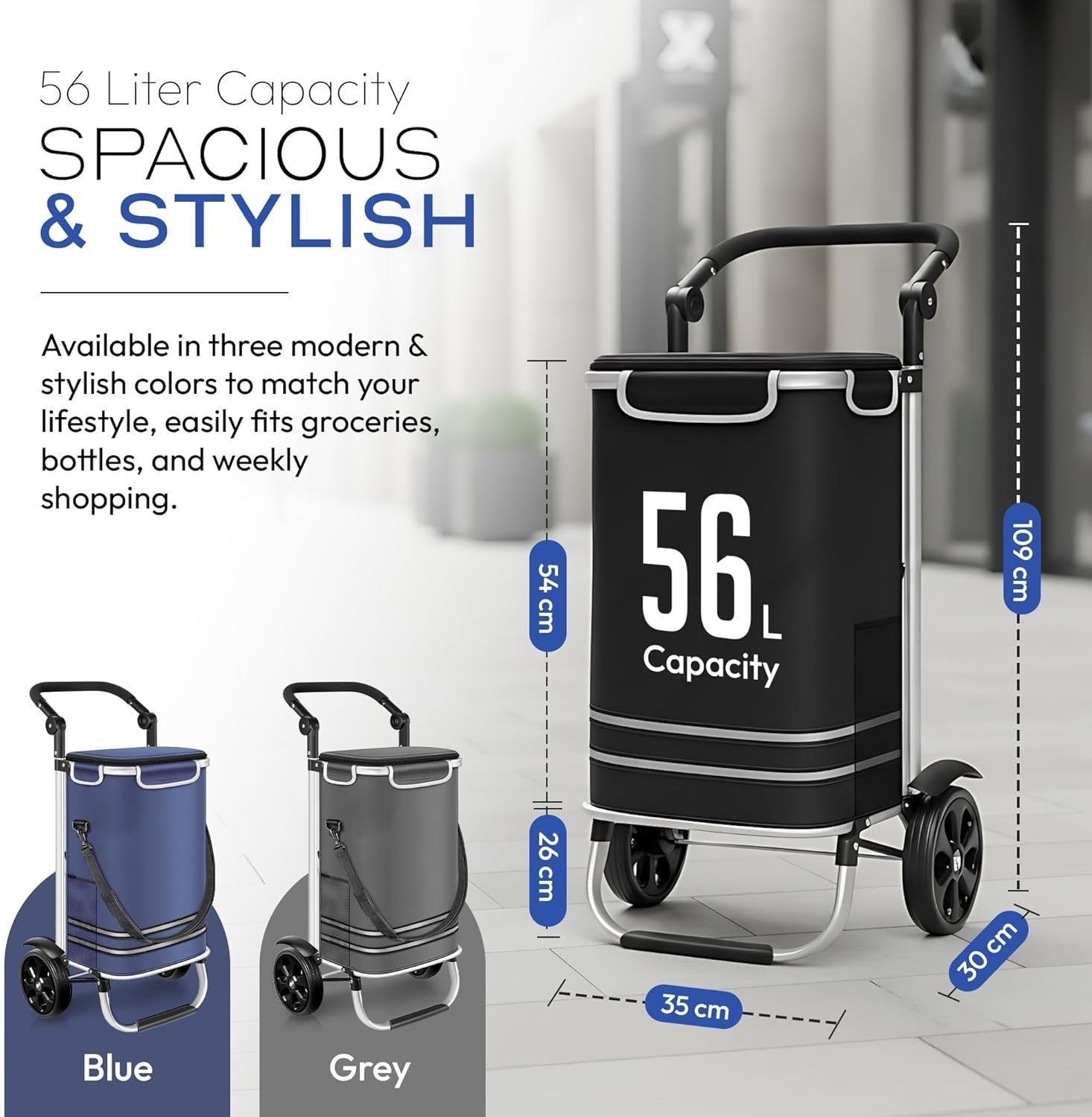 Dimono 3-in-1 Folding Shopping Trolley 56L Cooler Compartment Black