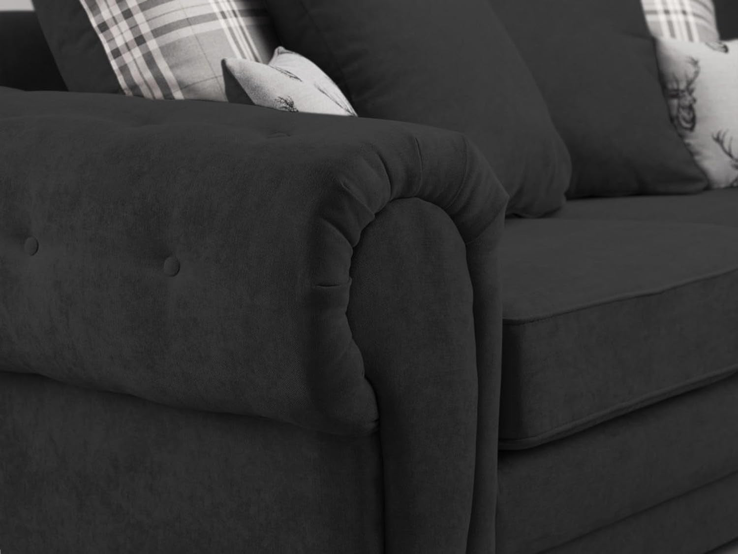 Verona Chesterfield Corner Sofa – Black Suede 2C2 5 Seater Settee Suite