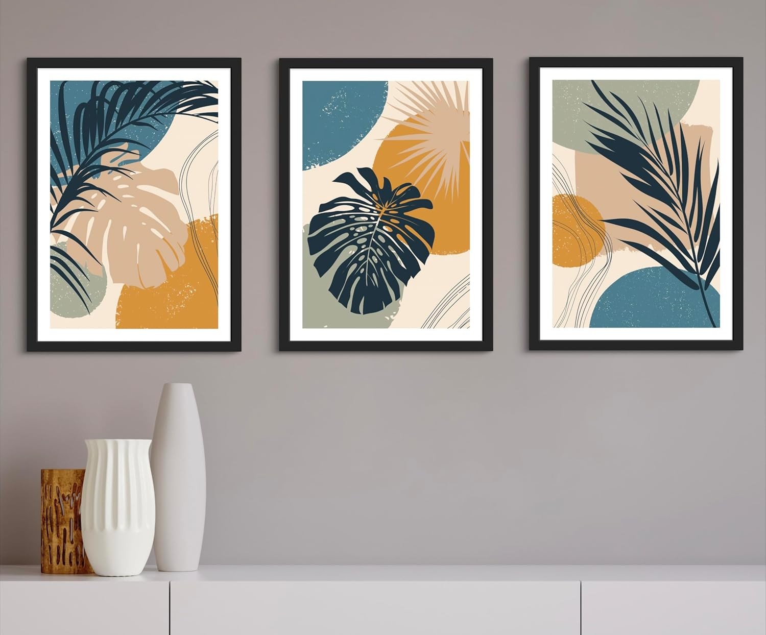 3Pcs EDEN Floral Abstract Wall Art – Pink & Green A3 Prints Home Decor