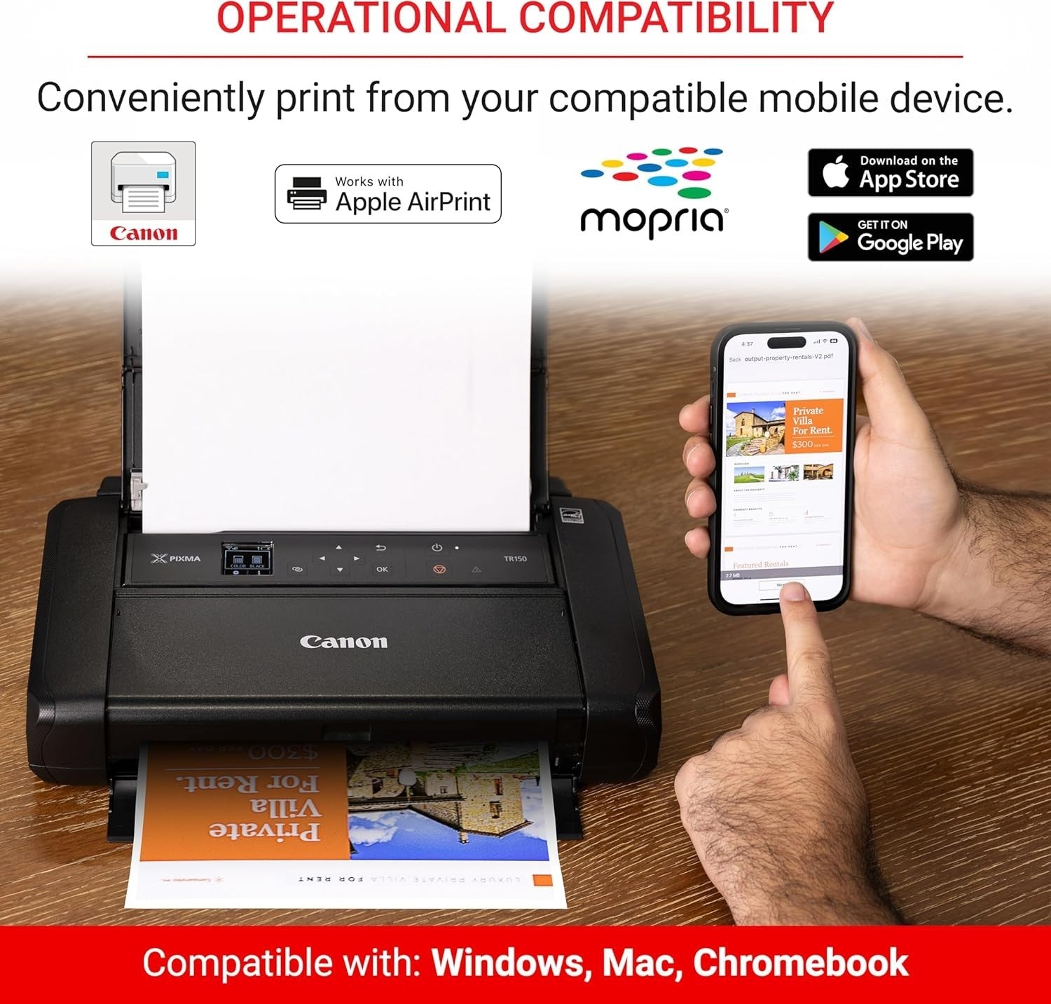 Portable Colour Inkjet Printer Black | Wi-Fi USB Compact Travel A4