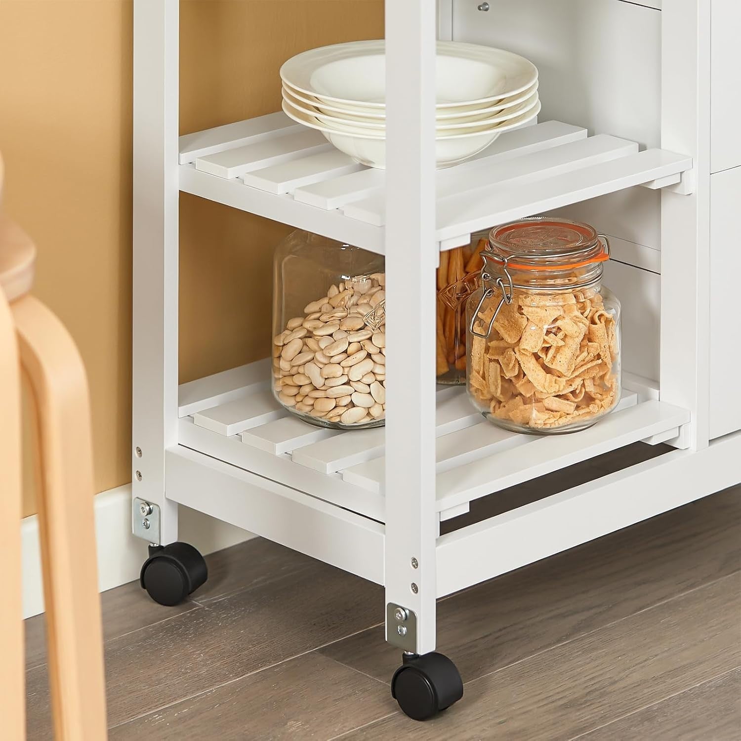 Kitchen Island Trolley with 3 Drawers & Removable Tray White 67x37cm