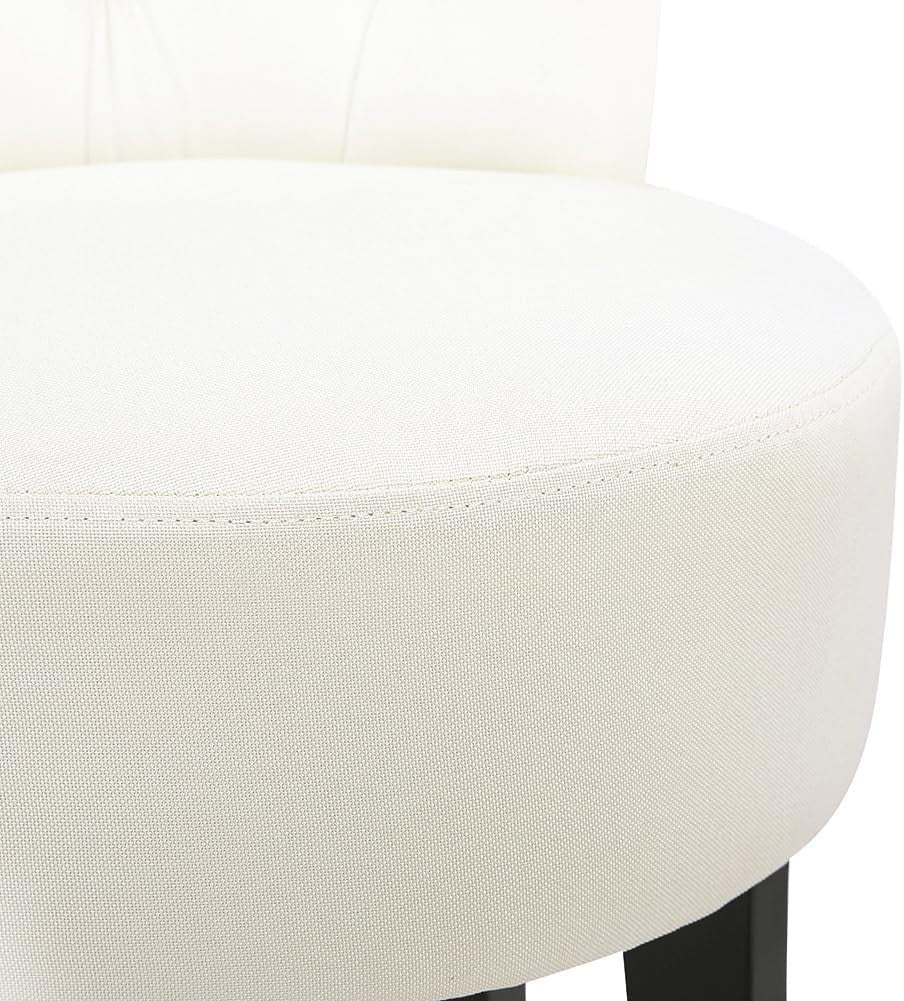 Beige High-Back Linen Vanity Chair with Solid Wood Legs for Dressing Table