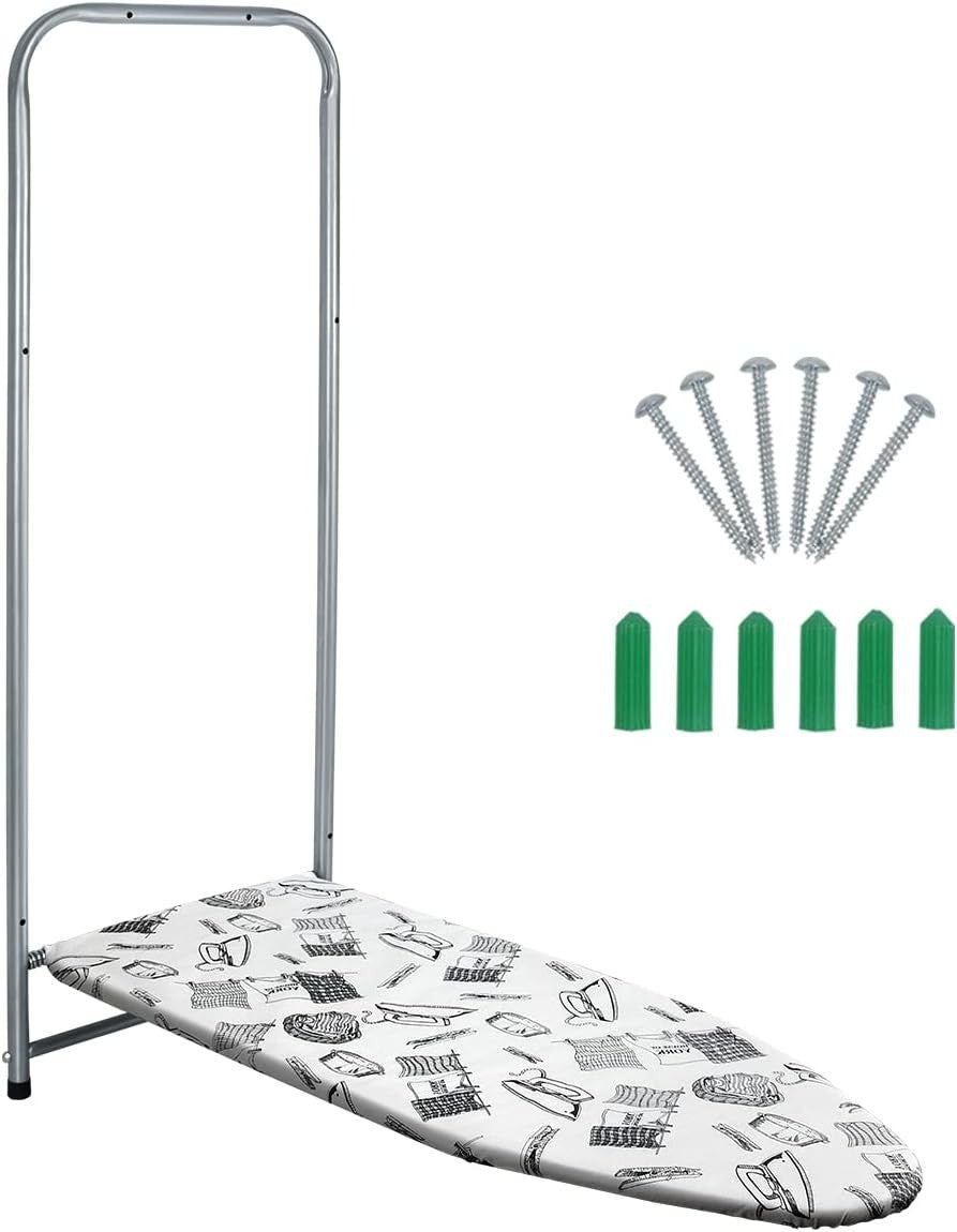 Wall Mounted Fold Down Ironing Board 98x37cm Space Saving White Grey