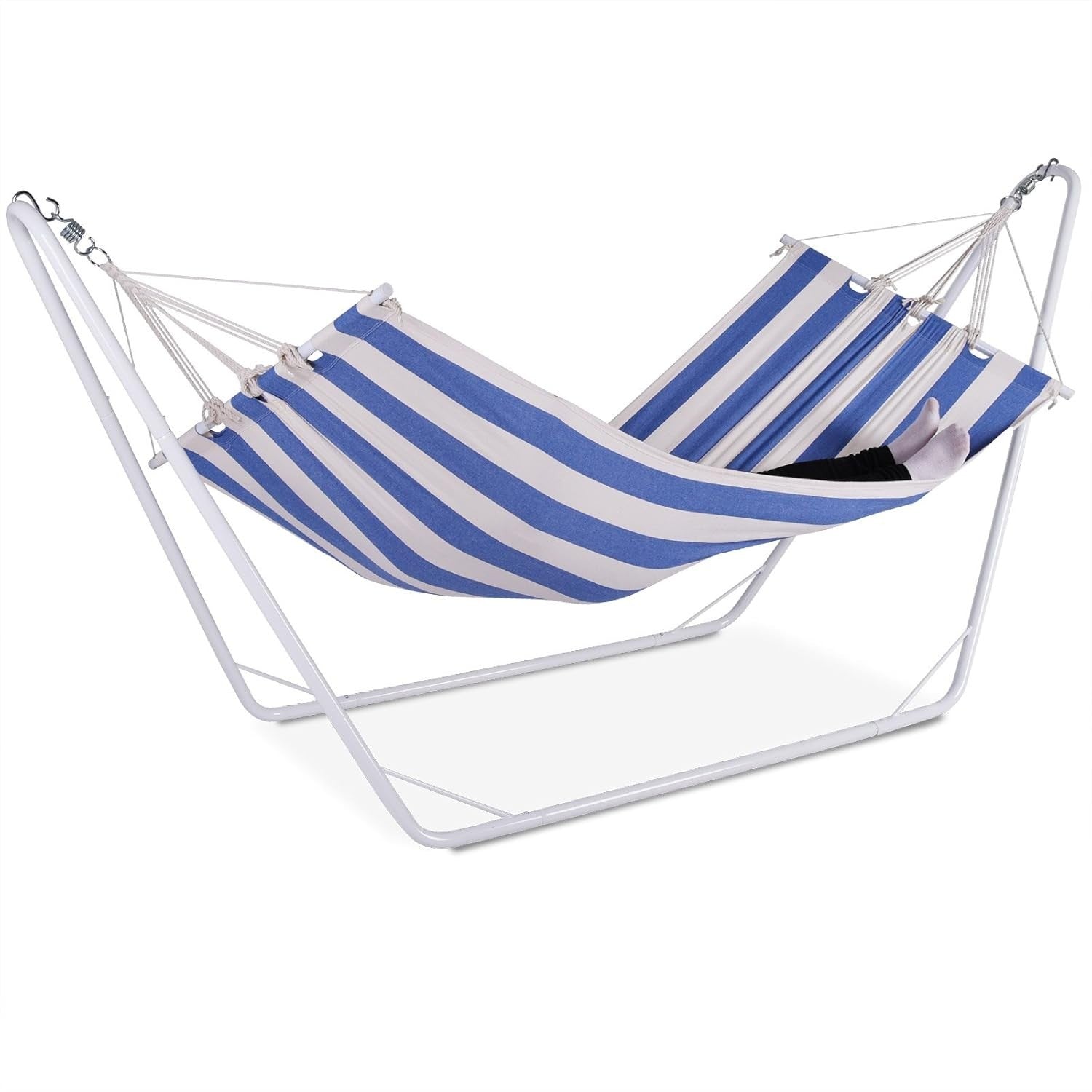 Blue Outdoor Hammock with Metal Stand | 1 Person 150kg Capacity | 200x80cm