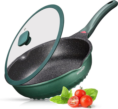 28cm Green Deep Non Stick Frying Pan with Lid  3in1 Skillet Sauté Pan & Mini Wok