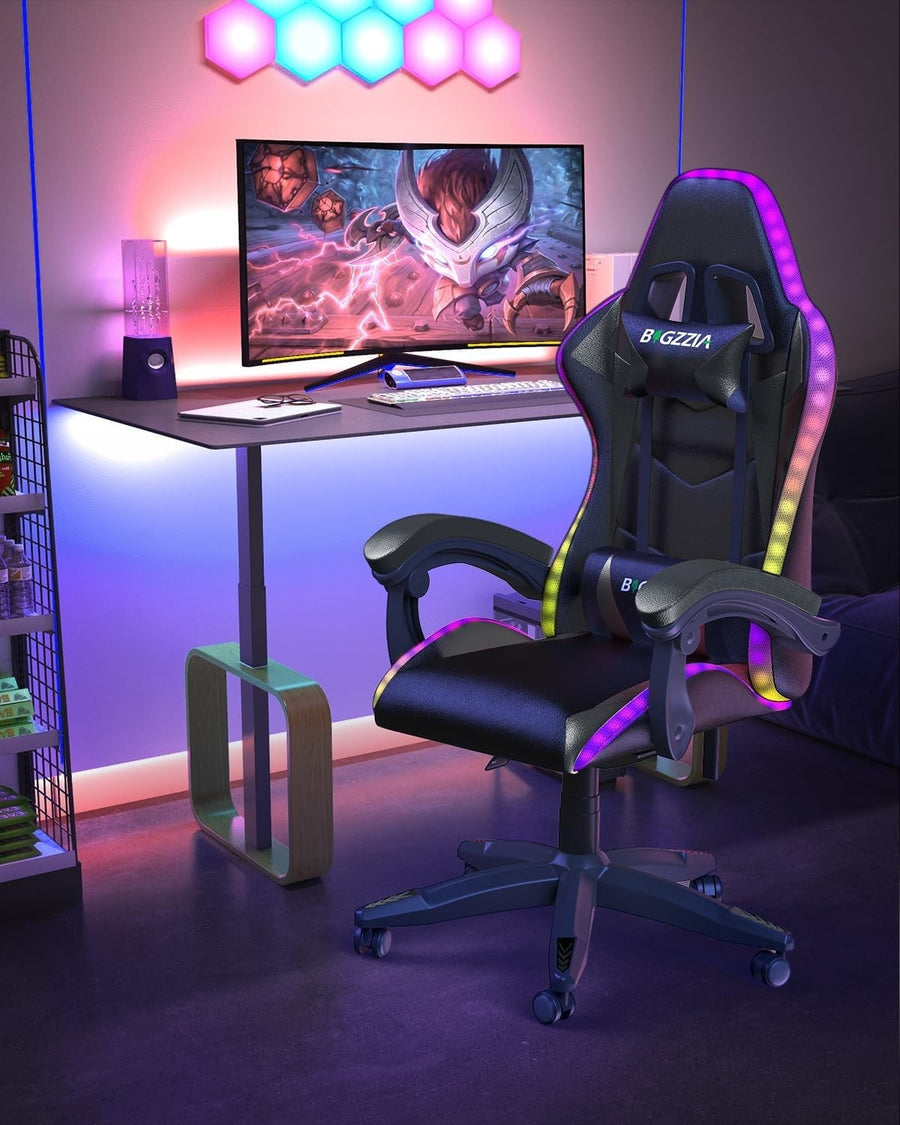 Gaming Chair w/ RGB LED Lights, Recliner $90-155^\circ$ Ergonomic Desk PC Office