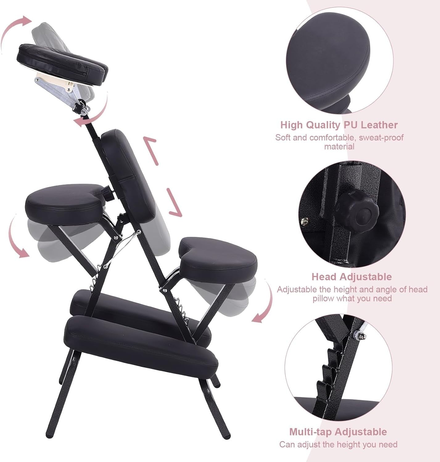 Portable Folding Massage Chair Adjustable Tattoo Beauty Spa Stool w/ Carry Case