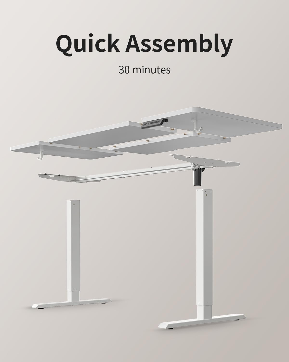 White 140x70cm Electric Standing Desk with 4 Memory Presets & Quiet Motor