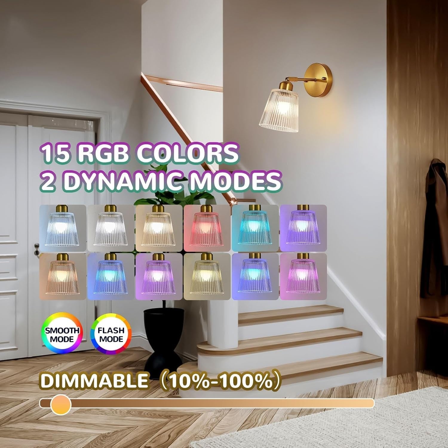 Wireless Rechargeable White Glass Wall Sconce, Remote Control LED Light