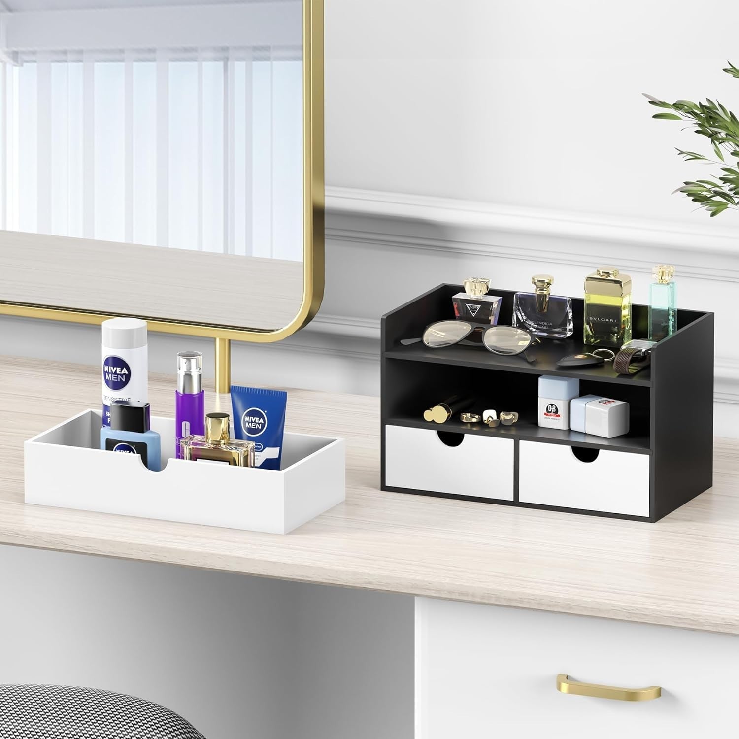 Bamboo Desk Organizer with 2 Drawers | Desktop Storage for Office & Home