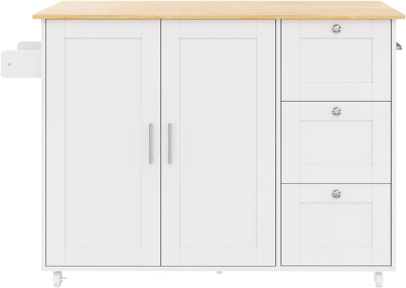 White Rolling Kitchen Island Foldable Worktop 135cm
