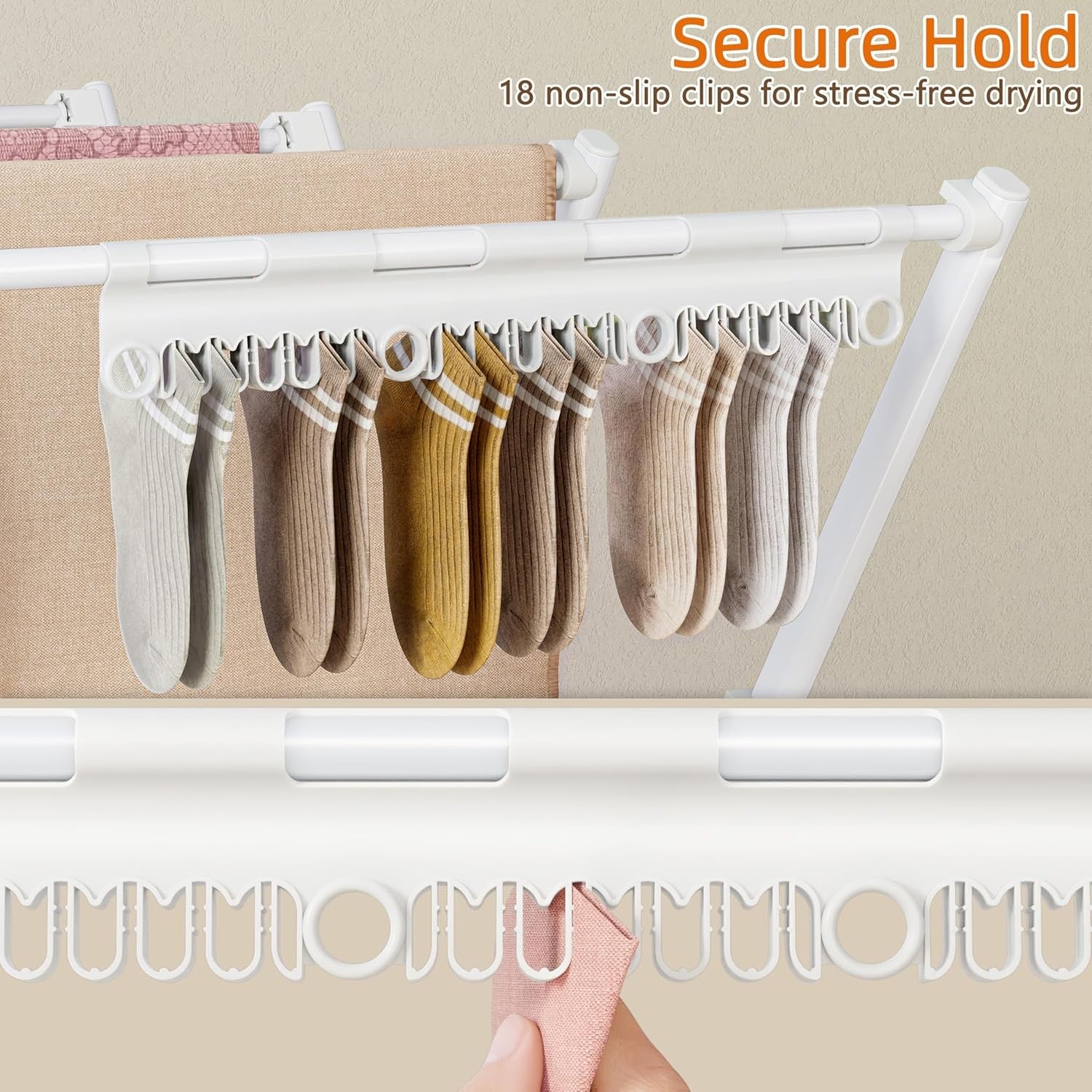 Folding Clothes Airer Laundry Drying Rack Sock Clips Space Saving
