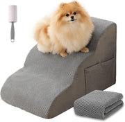 3 Step Dog Stairs Non Slip Pet Steps with Storage Pockets