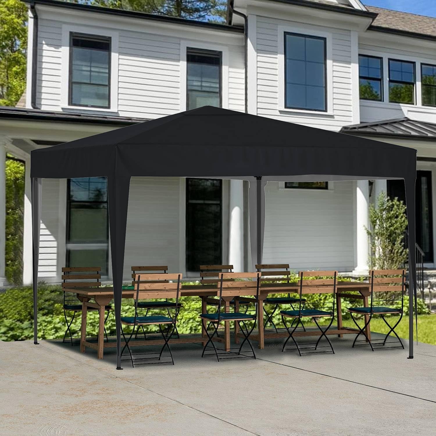 3x3M Waterproof Pop Up Gazebo With Sides Outdoor Garden Party Tent Black