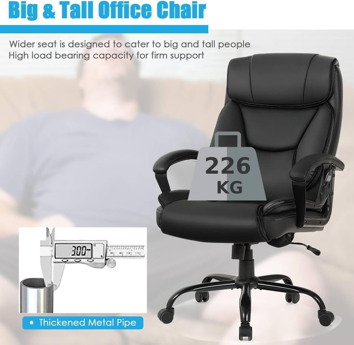 Big & Tall Massage Office Chair 500lbs PU Leather Recline Swivel Ergonomic