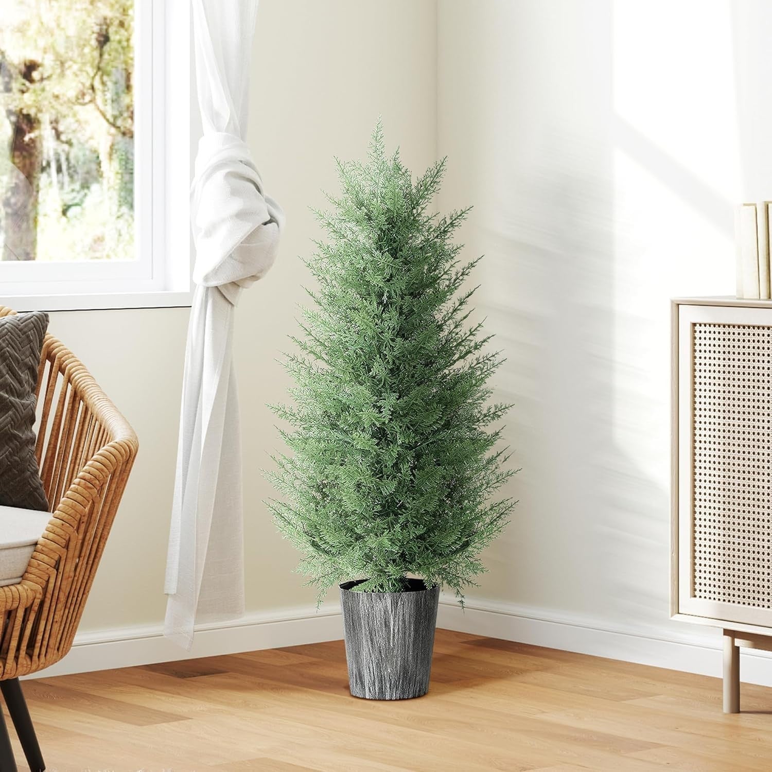 Set of 2 Artificial Cypress Trees 90cm UV Resistant Faux Plants w/ Pots Outdoor