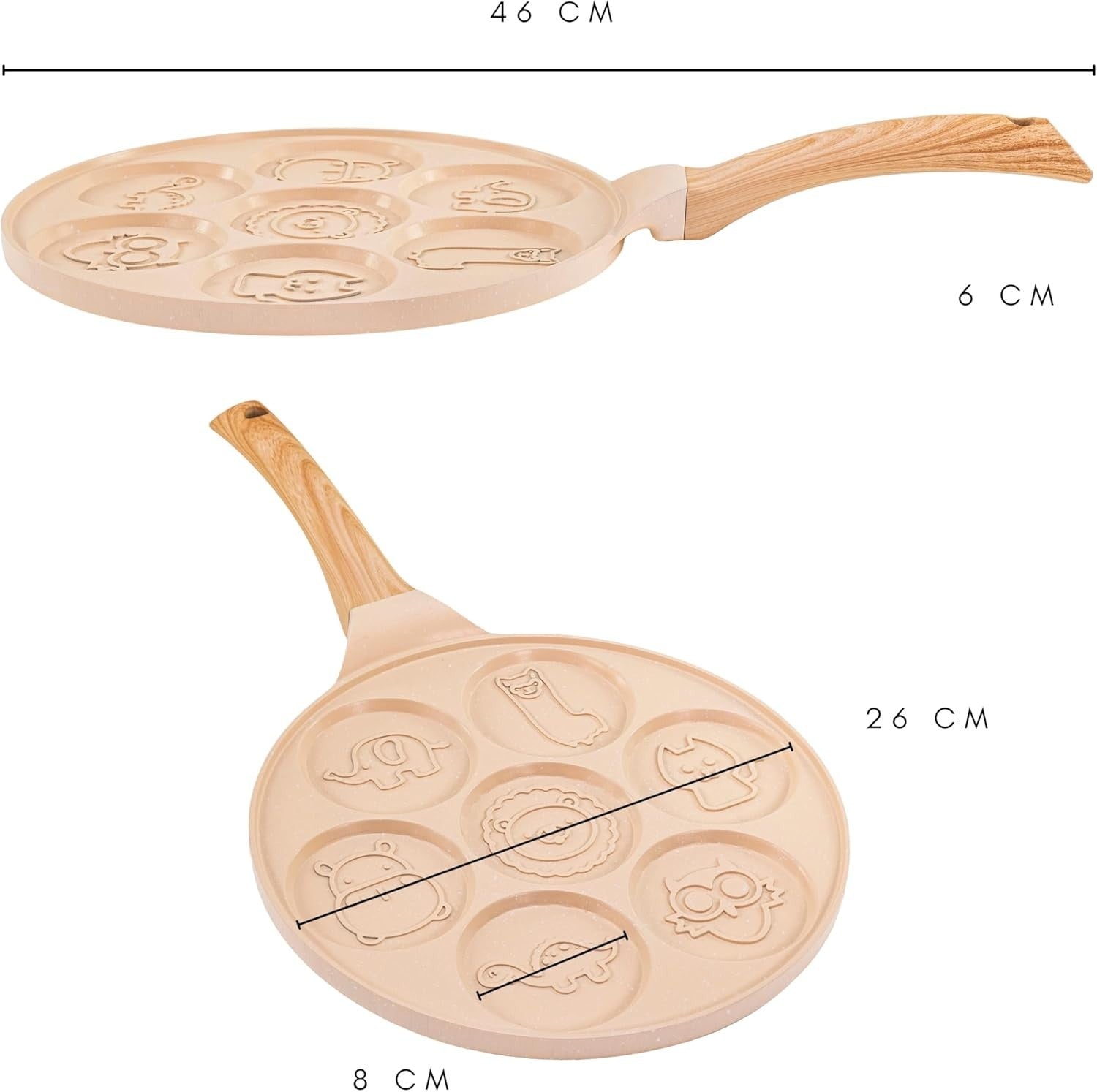 Beige 7 Smiley Pancake Pan 26cm Non-Stick Crepe Maker Induction Gas Safe