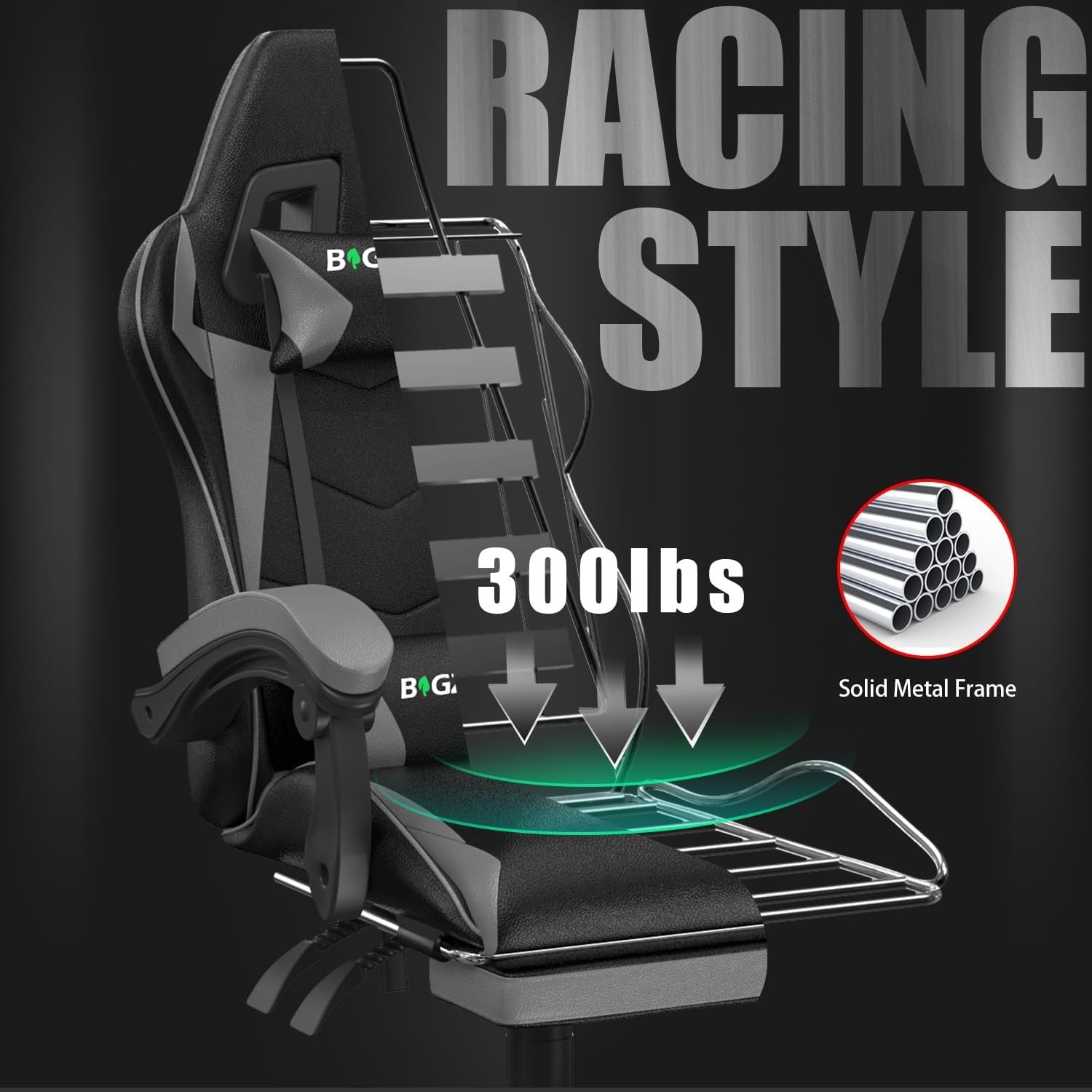 Ergonomic Gaming Chair Recliner w/ Footrest Lumbar Support Grey