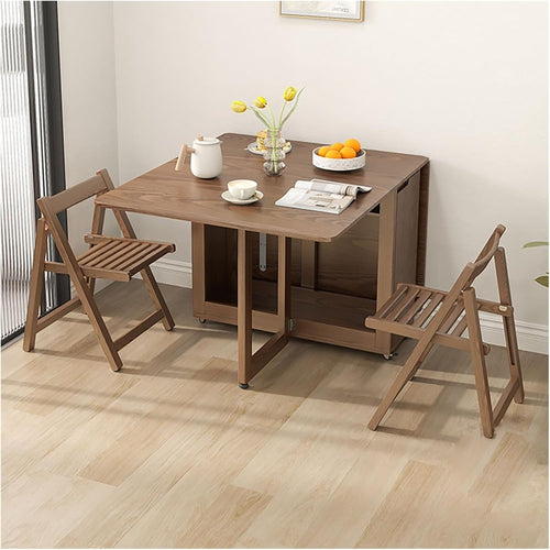 Oak Folding Butterfly Dining Table Set with Hidden Chair Storage