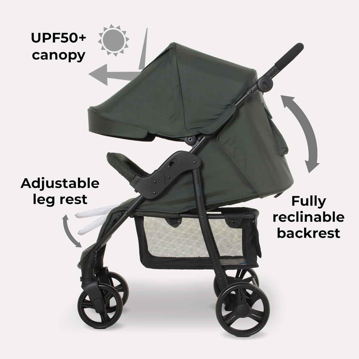 Forest Green Baby Pushchair Easy Fold Stroller Adjustable Handle Birth to 4Y