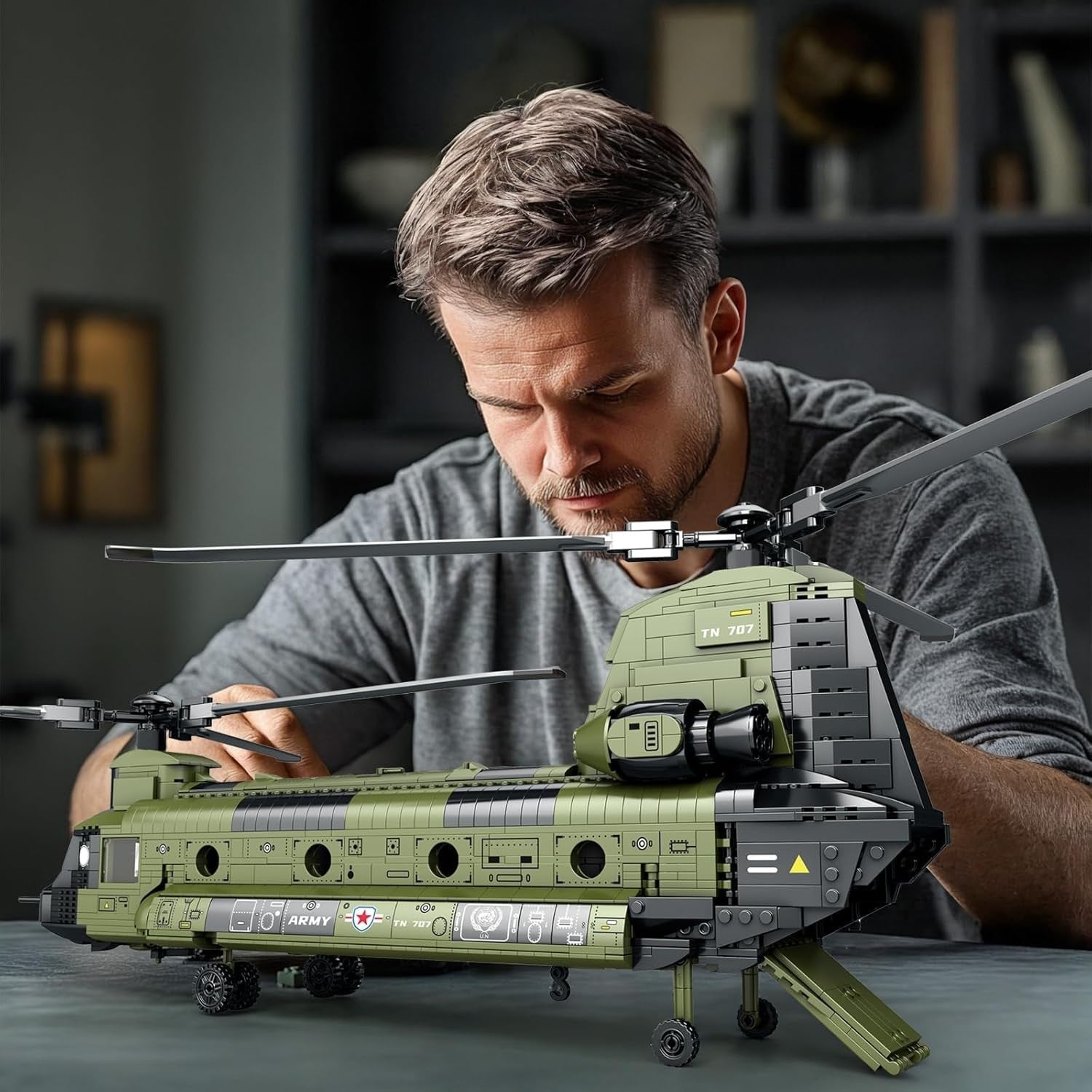 Military Helicopter Building Set - 1458 PCS Model Kit, Realistic Cockpit
