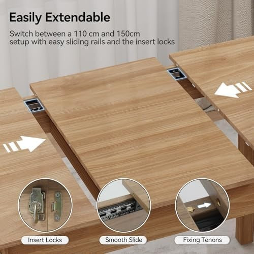 Extendable Wooden Dining Table 110-150cm Seats 4-6 People Oak