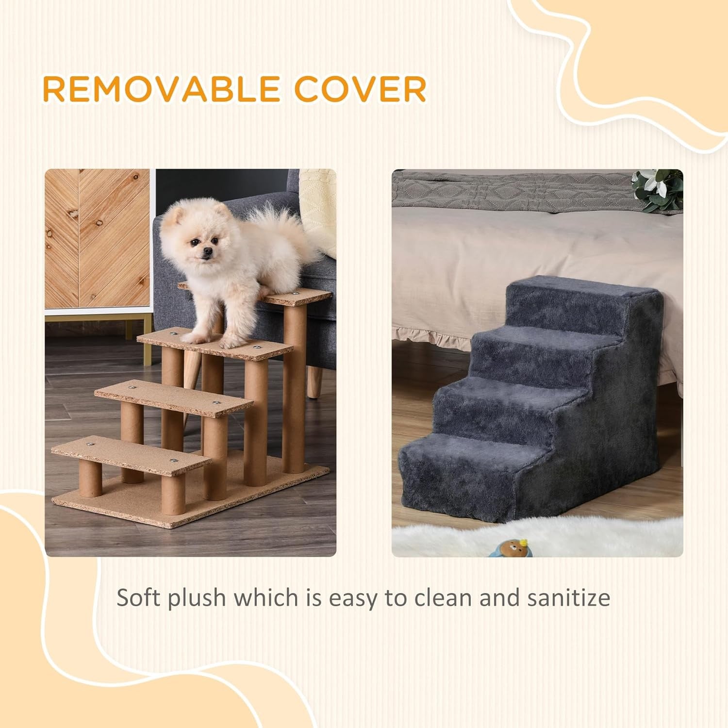 4 Step Dog Stairs Foam Ramp Non Slip Dark Grey 63x43x60cm