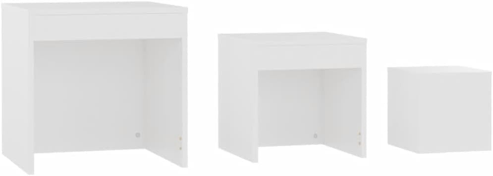 3pc White Nesting Side Tables Set Living Room Bedroom End Nightstand Storage