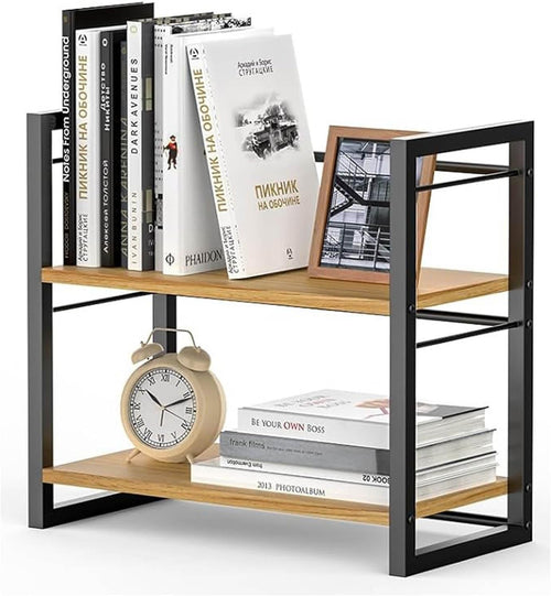 Black Wood Desk Shelf – Freestanding Desktop Organizer with Hollow Side Panels