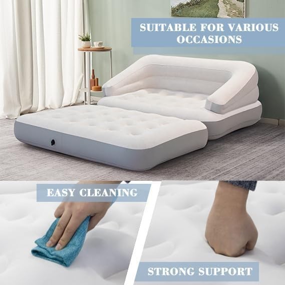 Inflatable Sofa Bed Couch 2 Seater Air Sofa Camping Guest Bed Grey
