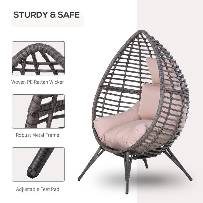 Rattan Egg Chair Outdoor Indoor Wicker Lounge Seat with Cushion Teardrop