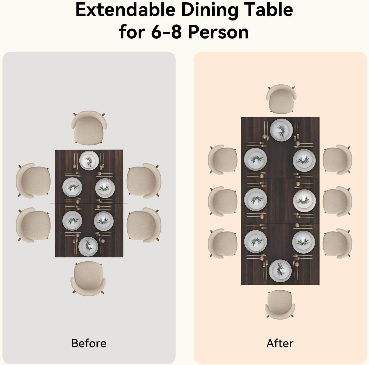 Extendable Dining Table 6-8 Seater Brown Wood Kitchen Home Solid Legs