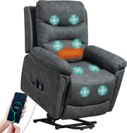 Power Lift Recliner Chair Massage Heat PU Leather USB Port Side Pockets Grey