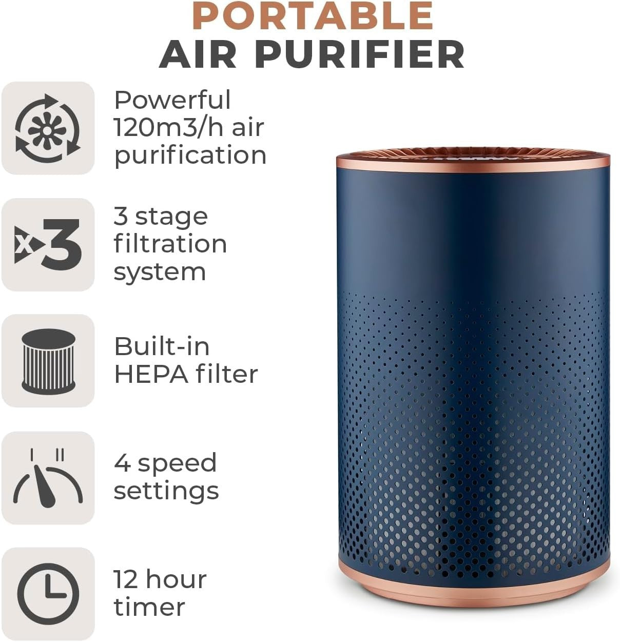 Desktop HEPA 13 Air Purifier Quiet Sleep Mode Timer Mood Light 14m²