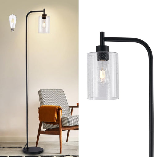 Tall Floor Lamp Industrial Black Seeded Glass E27 LED Modern Corner