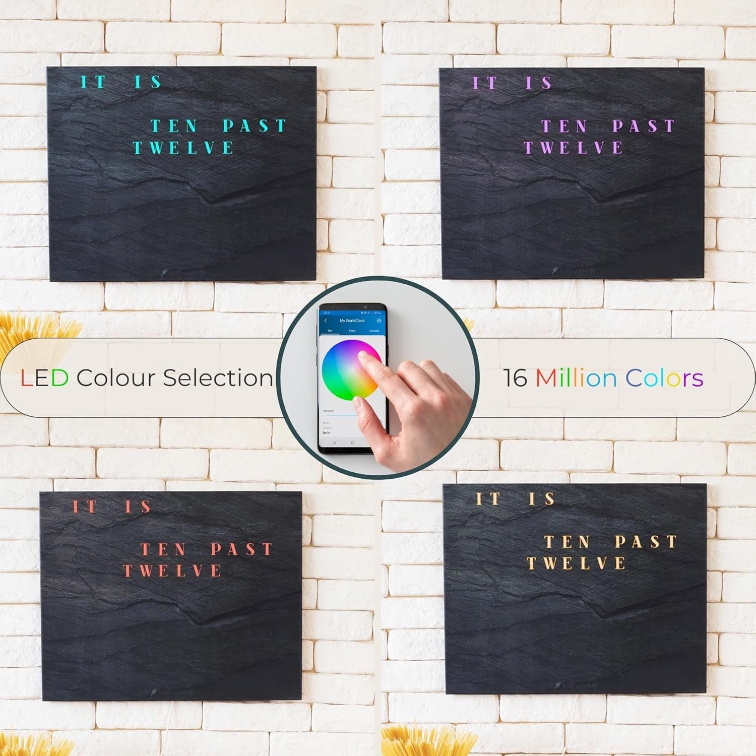 Modern LED Word Clock Wall Art - Digital Time Display, App Control, Silent