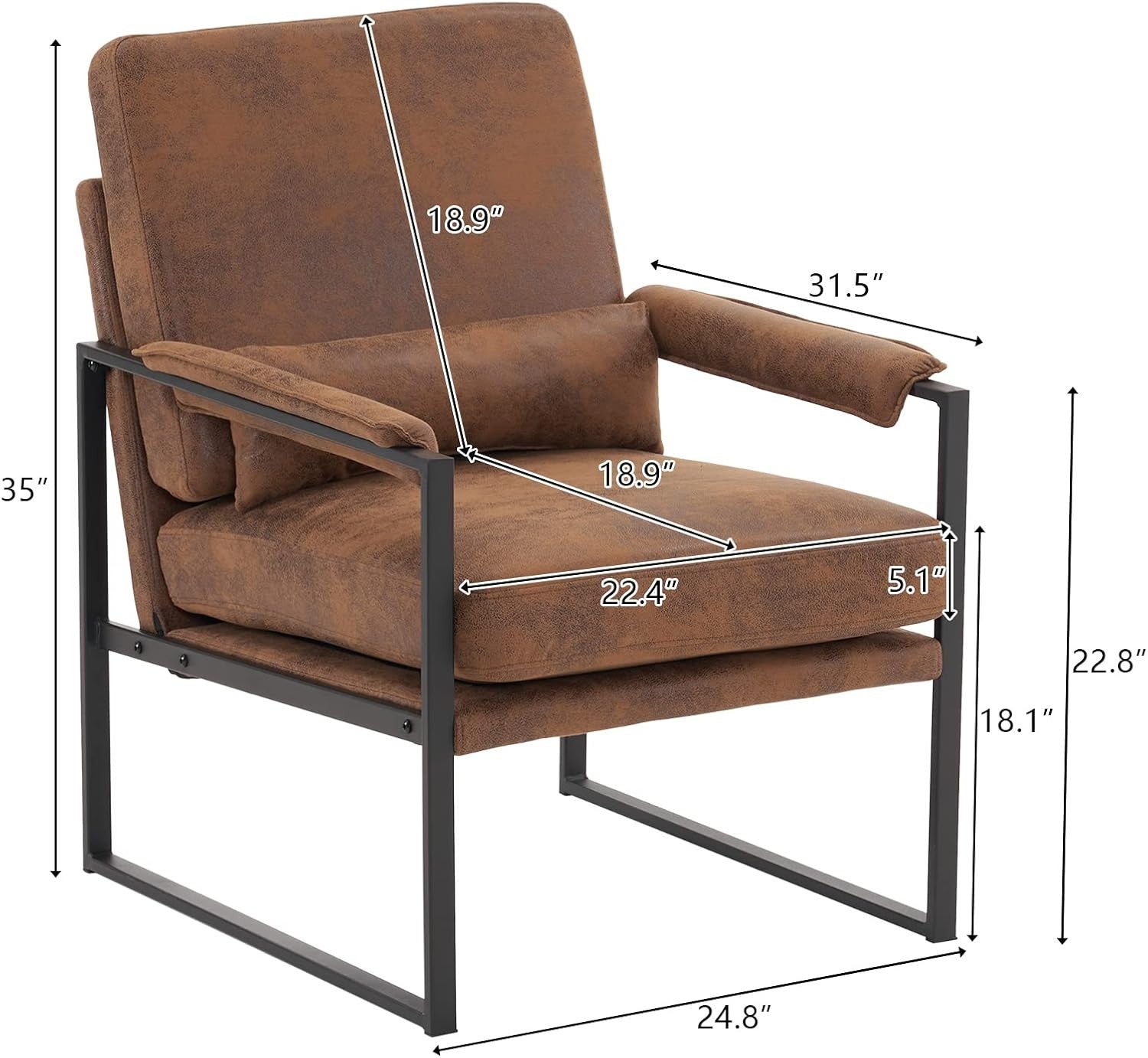 Modern Accent Armchair Brown Metal Frame Lounge Chair Cushion Seat