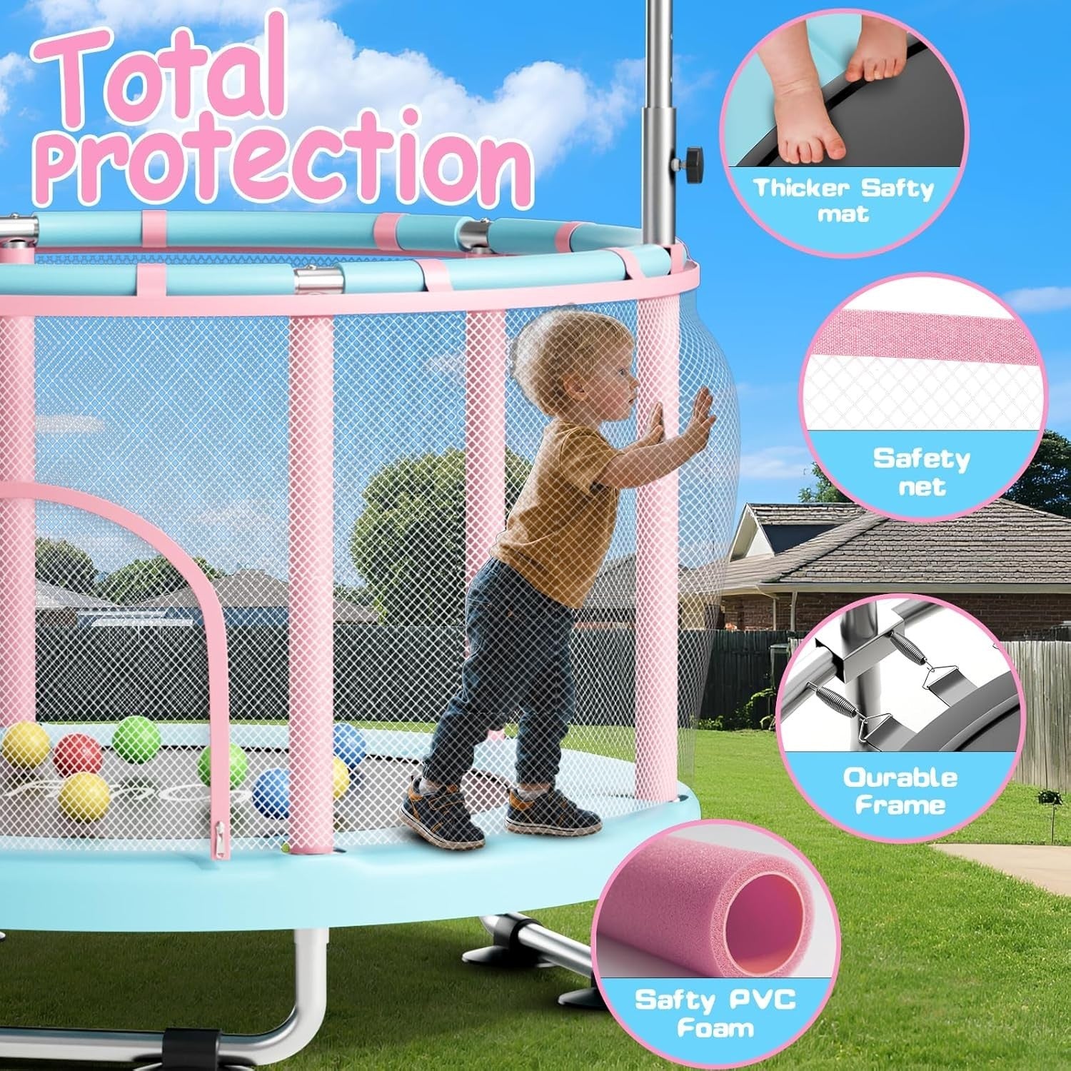 55” Kids Toddler Trampoline Indoor Outdoor w/ Swing Gymnastics Bar 440lbs
