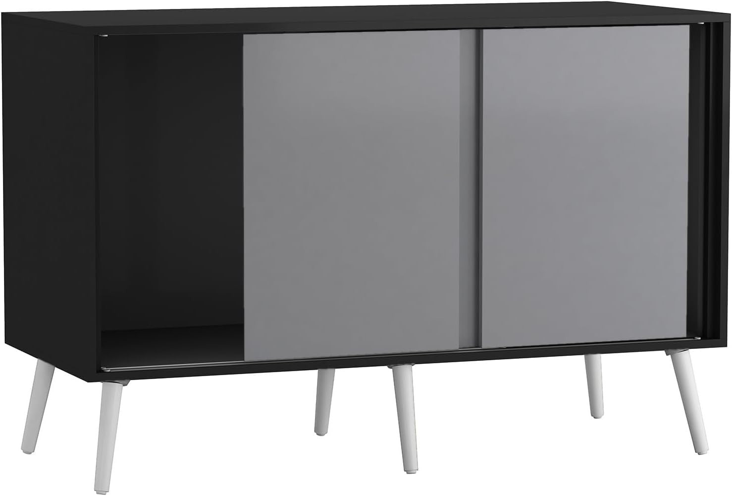 Black Grey 3 Door Sideboard Cabinet Storage Unit with Sliding Doors Modern