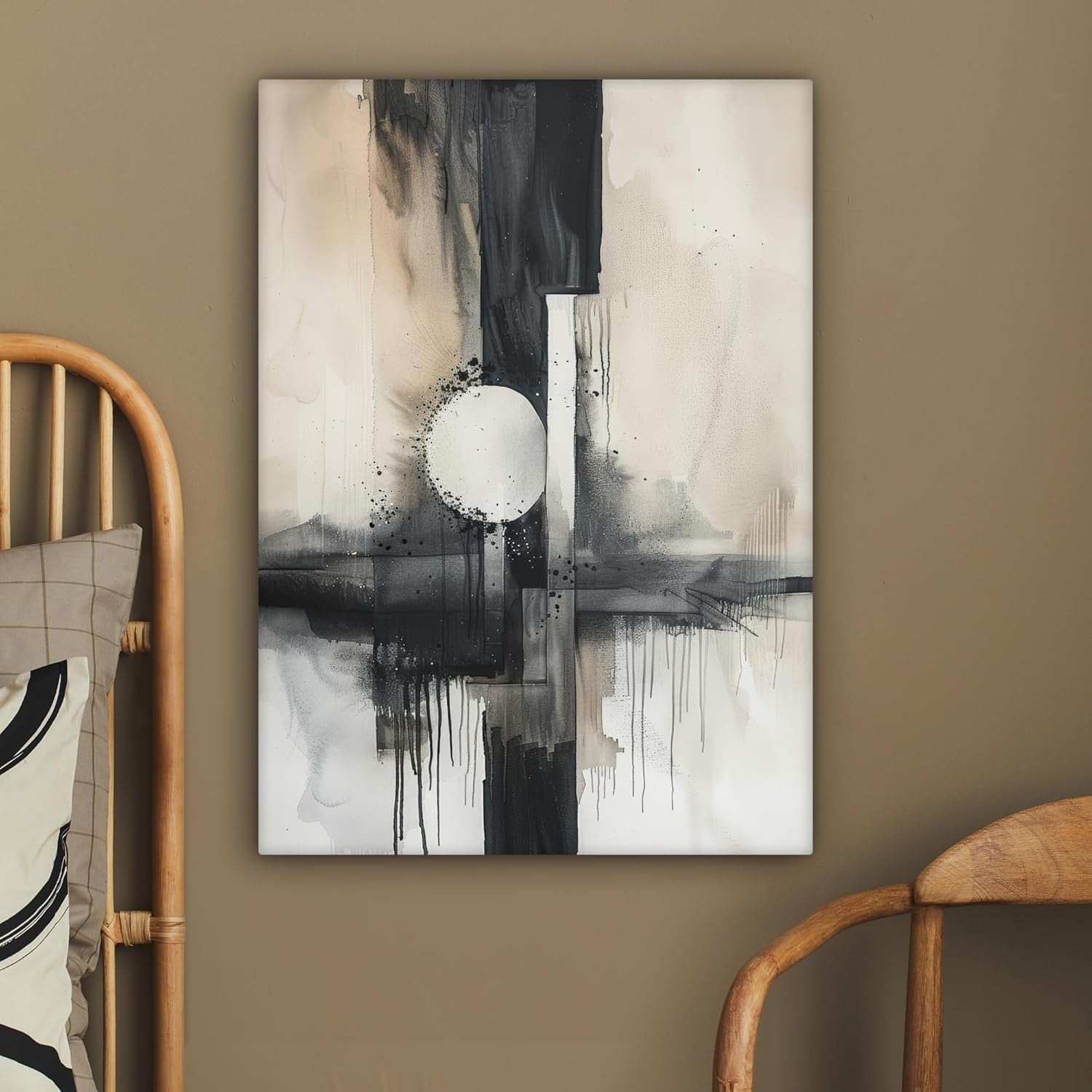 Grey White Abstract Canvas Wall Art 50x70cm Framed Modern