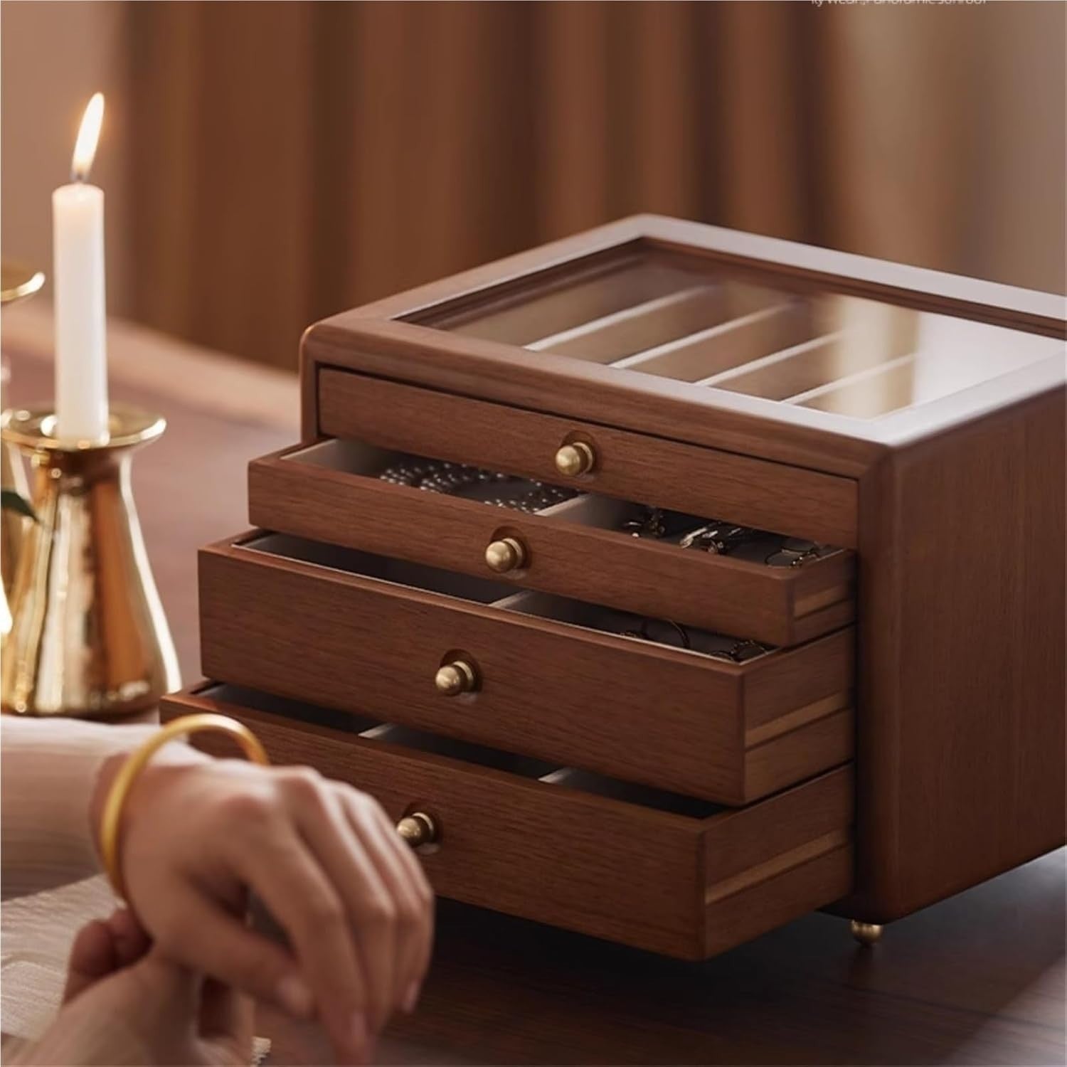 Large Wooden Jewelry Armoire Multi Layer Organizer Luxury Storage Box
