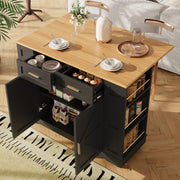 Rolling Kitchen Island Cart with Foldable Worktop, 2 Drawers & Storage Racks