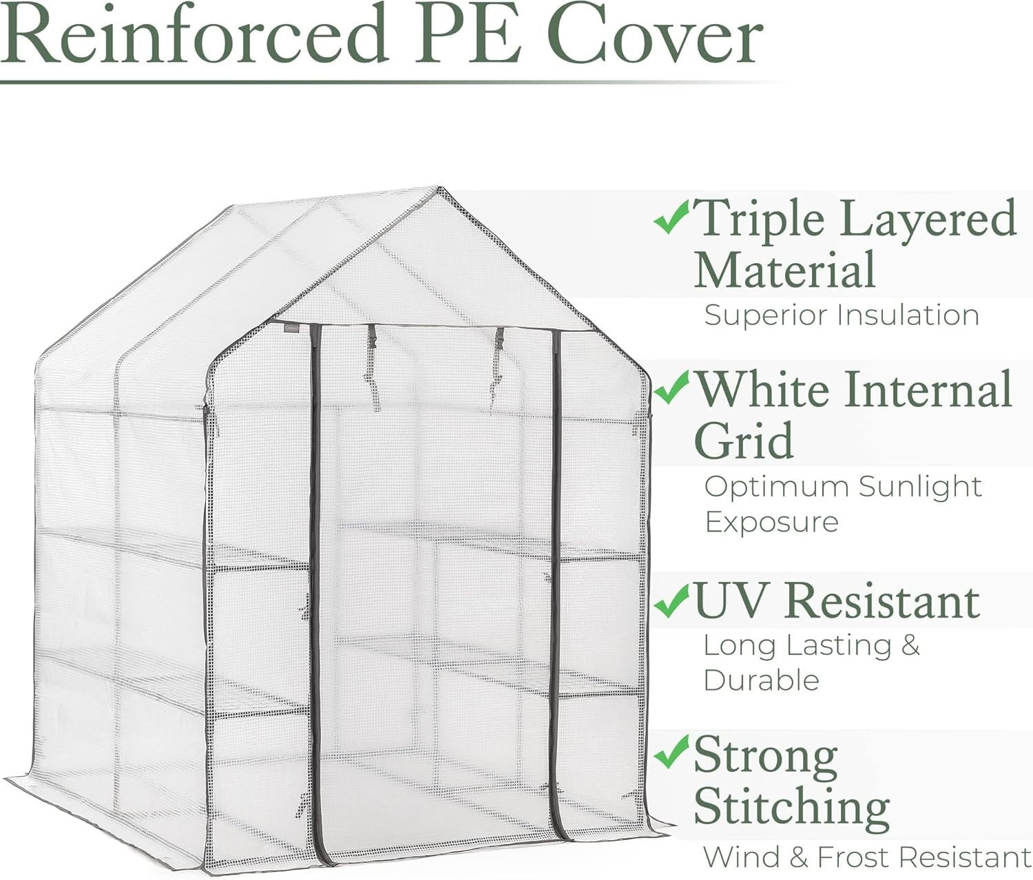 Walk-In Greenhouse with 8 Shelves | Heavy-Duty Steel Frame & PE Cover