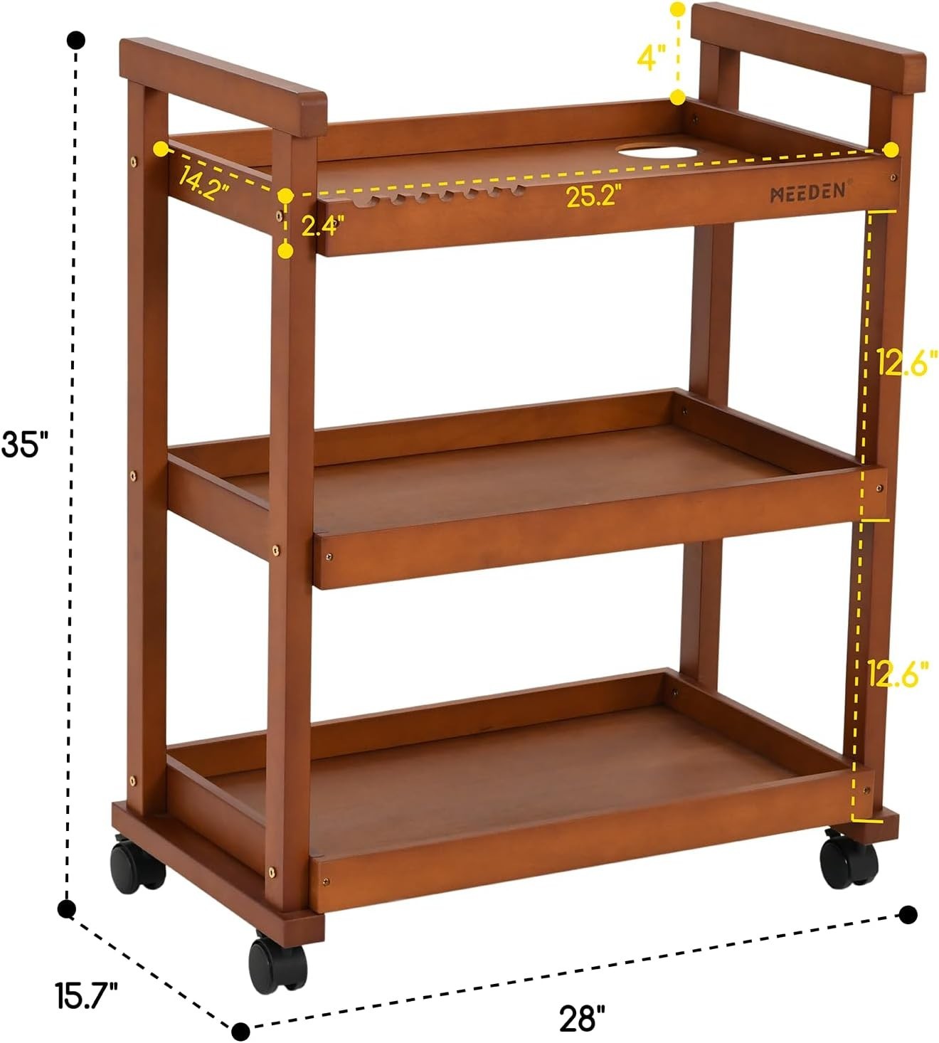3 Tier Wooden Art Storage Trolley Rolling Craft Cart with Wheels Beech
