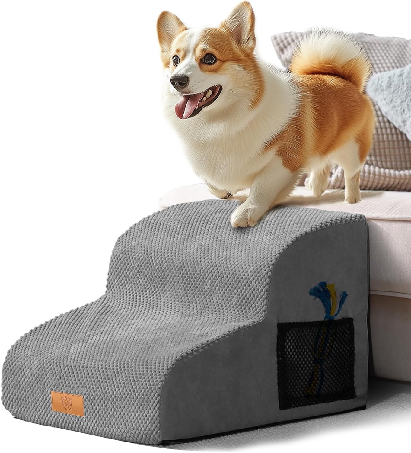 Grey 2 Step Dog Stairs 30D Foam Non Slip Ramp 40x30x40cm