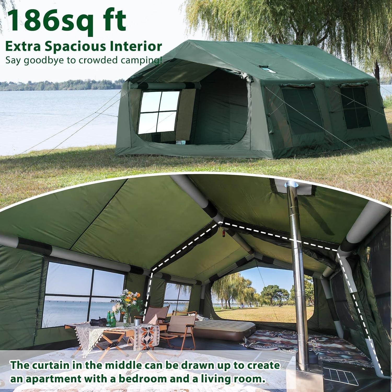 Inflatable Camping Tent with Hand Infl, Easy Assemble Waterproof Windproof Outdo