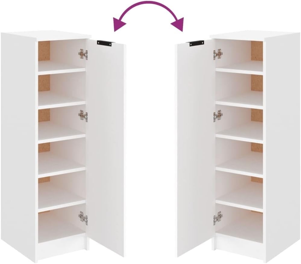 Modern White Shoe Cabinet with Door & Shelves, Sturdy Wall-Mounted Storage